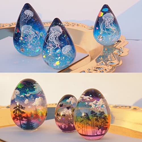 6 PCS Mini High Transparency Egg and Waterdrop Shaped Silicone Molds, Clear Egg Waterdrop Resin Moulds, Spheroid Pendant Epoxy Mold for UV Resin Crafts, DIY Jewelry Making
