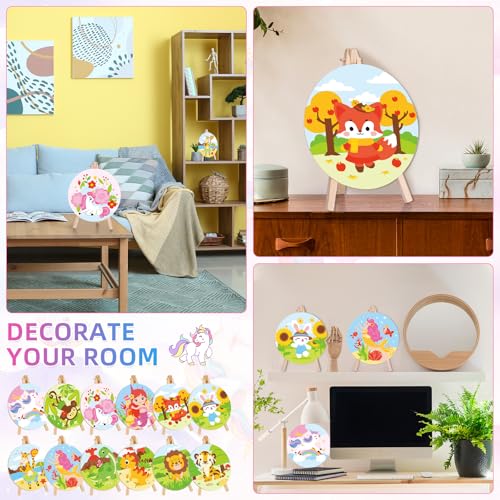 Supervitae 72 Piece 5.9" Round Pre Drawn Canvas Cute Spring Animals Sip and Paint Kit for Kids Adults with Pictures Paints Easels Brushes for Spring Summer Easter DIY Painting Party Gifts - size: 5.9", style: Cute Animals