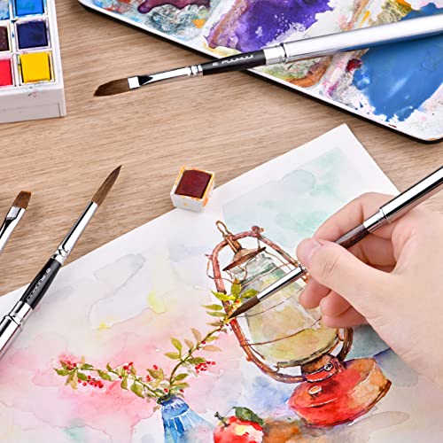 Kolinsky Sable Hair Round Watercolor Paint Brush 4Pcs Travel Set - Portable Compact Artist Brushes with Pocket for Art, Gouache, Acrylic, Oil Painting - color: Silvery-4