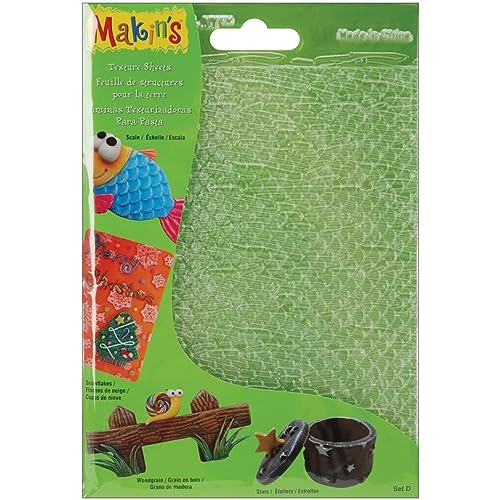 Makin's Clay Texture Sheets 7"X5.5" 4/Pkg, Set D (Scale,Snowflake,Woodgrain&Stars)