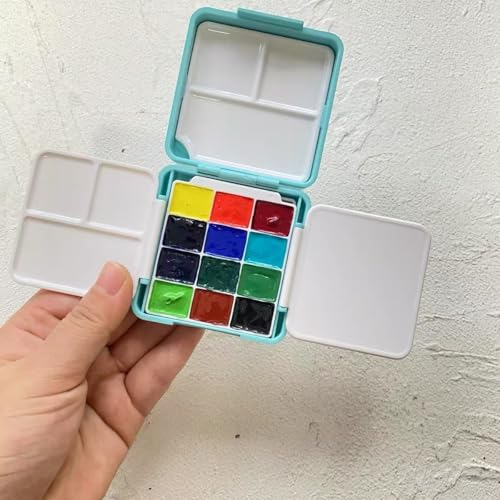 Travel Portable Watercolor Paint Set,24-Well Empty Watercolor Palette Paint Mixing Tray Blue - color: Blue