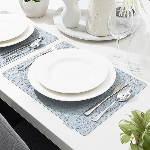 Modern Silicone Placemat Set of 2- Table Protector for Dining Room Table, Kitchen, Craft Mat- Non-Toxic, Anti-Slip, Dishwasher Safe, BPA Free, Heat Resistant - (Gray) - color: Gray