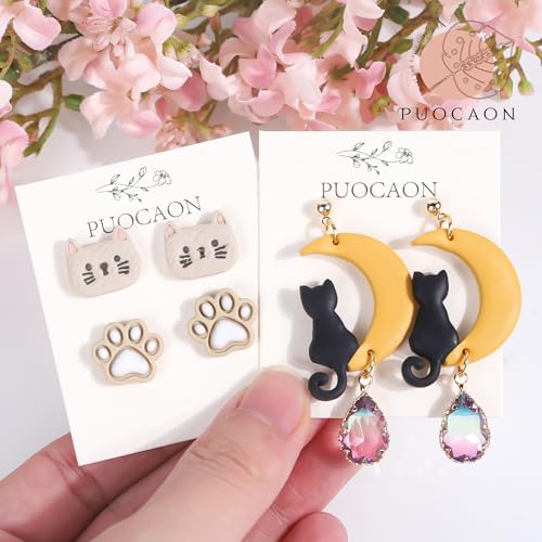 Puocaon Cats Polymer Clay Cutters - 16 Pcs Small Cat Stud Clay Cutters for Earrings, Hanging Cat Dangle Earrings Polymer Clay Cutters, Cute Kitten Gesture Clay Cutters