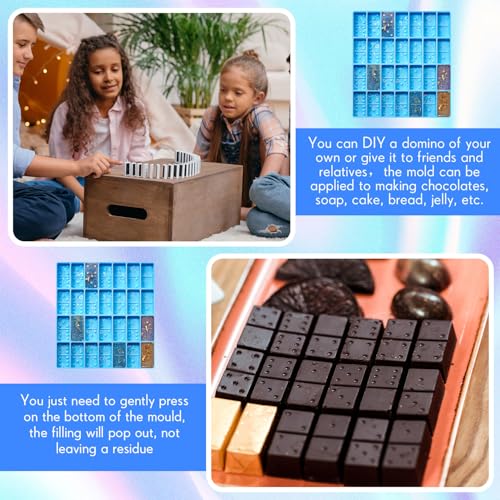 Patelai Domino Mold for Resin Domino Mold for Epoxy Candy Clay Chocolate Mould 28 Cavities Silicone Mould Pendant Epoxy Cake Jewelry Making Tool (Holographic, Blue) - size: Holographic