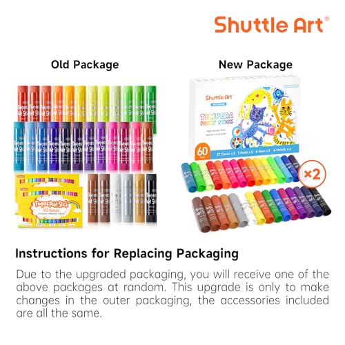 Shuttle Art Tempera Paint Sticks, 60 Pack, 2 Sets of 30 Colors Solid Tempera Paint, Washable, Super Quick Drying, Works Great on Paper Wood Glass Ceramic Canvas for Class School