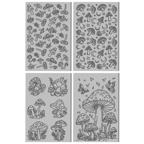 CHGCRAFT 4Sheets Mushrooms Leaves Polymer Clay Texture Sheet Butterfly Rubber Clay Texture Mat for Polymer Clay Making Earrings Jewelry DIY Crafts 4x2.6inch - style: Mushrooms