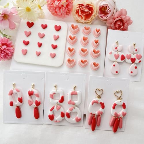 SUNNYCLUE 1 Box 12Pcs 12 Styles Heart Clay Earring Cutters Valentines Polymer Clay Cutters Plastic Love Heart Shapes Pressed Cutting Molds Tool Set for Jewelry Making Earrings Adults Supplies