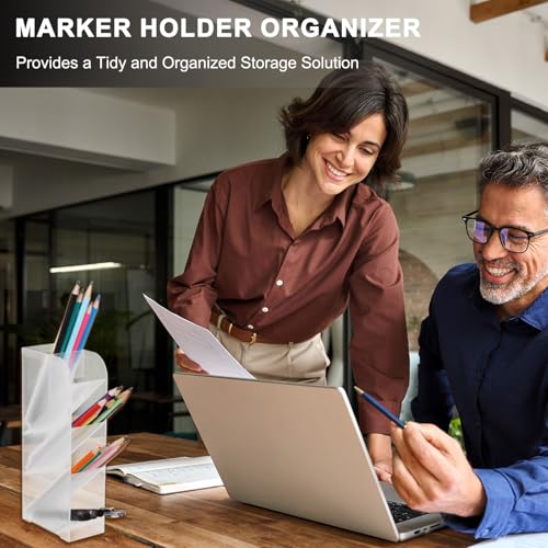 uxcell 2PCS Marker Organizer, 5 Slots Marker Holder Organizer PVC Plastic Marker Storage Holder Marker Storage Rack Crayon Pen Holder for Store Paint Brushes, Pens, Pencils (Matte White)