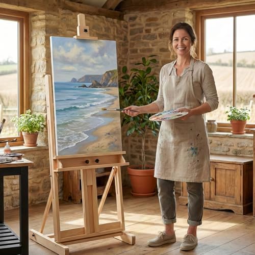 Falling in Art Large H-Frame Studio Easel, Solid Beechwood Easel Stand for Painting, Artist Canvas Easel Stand for Display, Holding Canvases up to 78 Inches, Natural - style: Natural