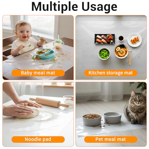 2 Pack Extra Large Silicone Mat, 24 x 36 Inches Non-Slip Heat Resistant Table Protector Clear Silicone Mat for Kitchen Counter, Painting, Clay, Projects, Arts and Crafts (Translucent) - size: 24 x 36 inches