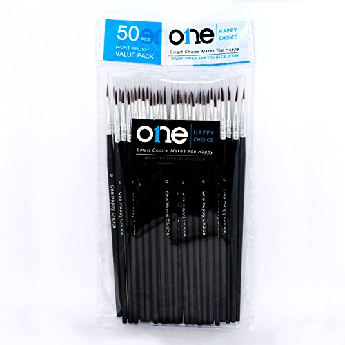 50 Pcs Pack of Synthetic Fine Detail Paint Brushes Set for Miniature, Scale Model, Art Painting in Acrylic, Oil, Watercolor - Pointed Round (Size #0 Medium) - size: Size #0 (Medium)
