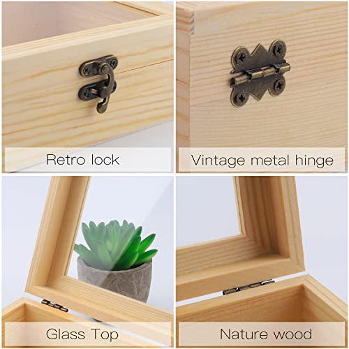 Nsmykhg Wooden Box,Wooden Storage Box,Rectangle Unfinished Pine Wood Display Case Natural Wood with Hinged Lid and Front Clasp for DIY Craft Art, Jewelry (7 x 7 x 2.8 In) - color: 7 x 7 x 2.8 In