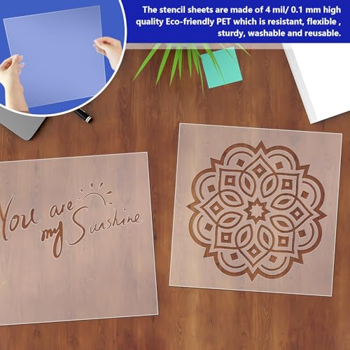 FSWCCK 30 Pcs 4 mil 12 x 12 Inch Translucent PET Blank Stencil Sheets, Mylar Sheets for Stencils, Template Plastic for Quilting Mylar Stencil Sheets, Laser Cutting, Gyro-Cut Tool Template Material - color: Transparent 4 mil