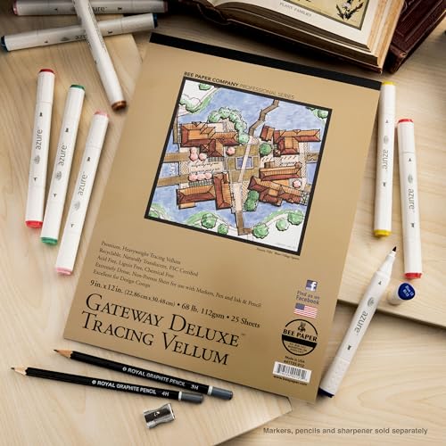 Bee Paper - 9"x 12" Gateway Deluxe Tracing Vellum Paper Pad, 25 Sheets - size: 9-inch x 12-inch, 25 Sheet Tape Bound Pad