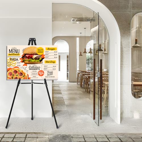 64" Aluminum Telescoping Display Easel, Adjustable Easel Stand for Sign, Portable Black Floor Standing Easels for Artwork, Painting, Posters, Whiteboard, 1PC