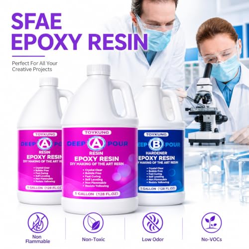 Deep Pour Epoxy Resin, 3 Gallon 2 to 4 Inch Depth Kit Crystal Clear Bubble Free High Gloss Self Leveling for River Table Top, Bar Top, Coating, Casting and Art Mold Crafts Epoxy Resin 2:1 - size: 3 Gallon