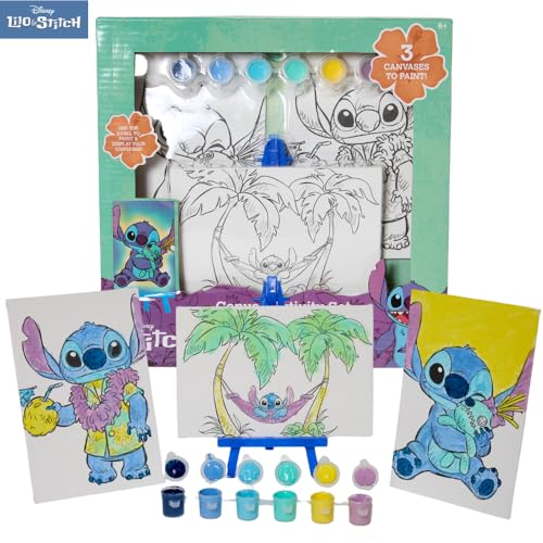 Innovative Designs Disney Lilo and Stitch Canvas Paint Set for Kids with 3 Canvases, Acrylic Paint, Paintbrush, & Easel - color: Lilo and Stitch