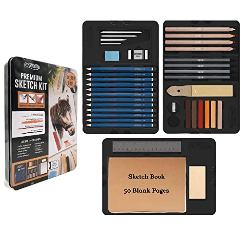 ArtSkills Sketch Kit, Art Sets for Adults with Pencil Set and Charcoal Art Supplies, Shading Pencils for Sketching, Charcoal for Drawing, Professional Drawing Pencils, 39 Pc