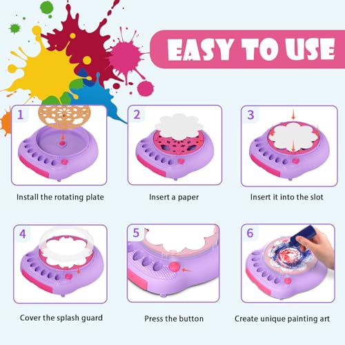 Spin Art Machine for Kids, Paint Spinner Arts & Crafts Kit for Ages 4-12 | Mess-Free Motorized Spinner With Splash Guard; 7 Washable Paints & 36 Art Boards Make A Unique Design Every Spin - color: Purple
