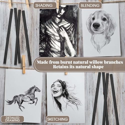 Gueevin 50 Pcs Willow Charcoal Sticks, Willow Charcoal, Artists, Beginners, Students, Perfect for Sketching, Drawing, Shading, and Fine Back to School Christmas Art Gifts (7-9mm) - size: 7-9mm
