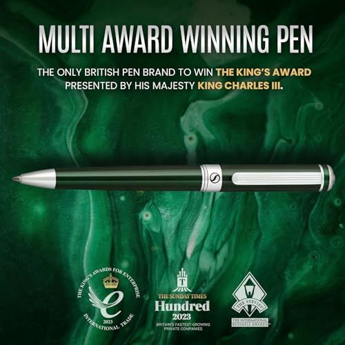 Scriveiner Green Ballpoint Pen - Stunning British Racing Green Luxury Pen, Chrome Finish, Schmidt Black Refill, Best Ball Pen Gift Set for Men & Women, Professional Executive Office, Nice Designer Pen - color: 4. British Racing Green with Chrome