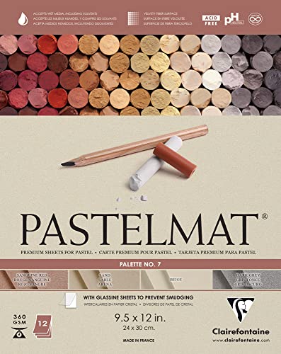 Clairefontaine Pastelmat Glued Pad - Palette No. 7 - (9 1/2 x 12 Inches) 24 x 30 cm - 360g - 12 Sheets - Sanguine Red, Sand, Beige, Dark Grey - color: Sanguine Red, Sand, Beige, Dark Grey, size: 24 x 30 CM