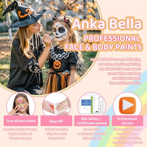 Anka Bella Professional Split Cake Face Paint(120gm),Water Based Face Painting Kit for Kids & Adults,Hypoallergenic & Non-Toxic,Gift for Birthday Parties/Halloween/Carnival - color: 12 Color Paint Palette