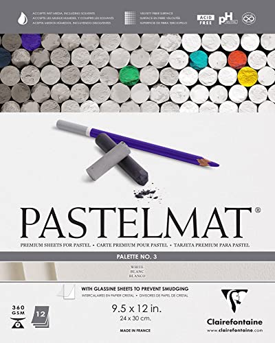 Clairefontaine Pastelmat Glued Pad - Palette No. 3 - (9 1/2 x 12 Inches) 24 x 30 cm - 360g - 12 Sheets - White - color: White, size: 24 x 30 CM