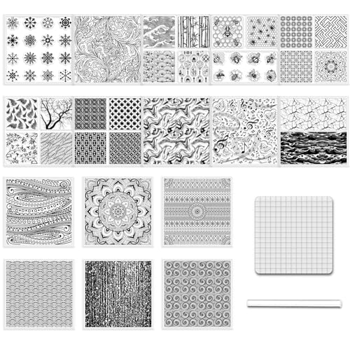 CHGCRAFT 16 Pcs 16 Style Artistic Pattern Polymer Clay Texture Sheets Musical Note Silicone Clay Texture Mat Modeling Pattern Pad Sheets for Jewelry and Earrings Tools, 5.5x5.5 inch