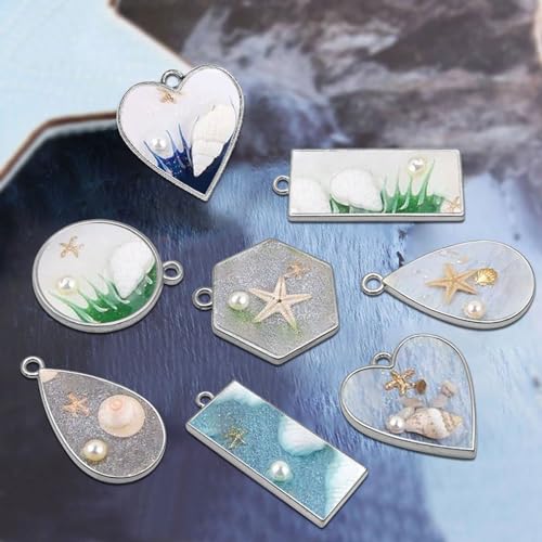 50pcs Open Bezels 5 Styles Open Frame Pendant Open Back Bezel Pendants Geometric Hollow Frame Pendant for Resin Casting, Necklace, Earrings, Pressed Flower, DIY Crafts(White K) - color: 50pcs;White K;5 Styles;B