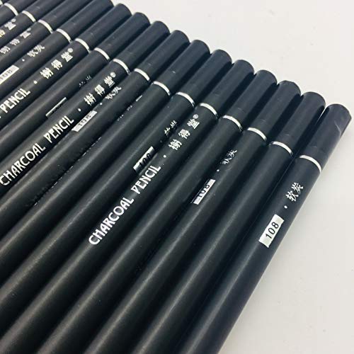 Drawing Charcoal Pencils 24 Piece Set, Pro Art Graphite Sketching&Shading Supplies, Ideal For Kid Beginner Student Adults Artist - color: Charcoal 24 Pc Set