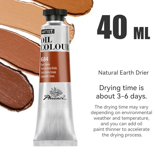 PHOENIX Lamp Black Oil Paint - 40ml / 1.35 Fl oz. Single Tube - Artist Quality Oil Based Paint for Professionals - color: Lamp Black