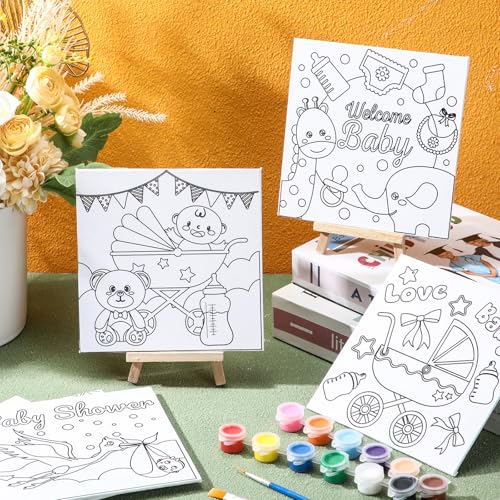 Honoson 6 Pcs 6 Inch Pre Drawn Outline Canvas Paint Kit with Pictures for Adults Paint Party Stretched Canvas Art Boards Set for Adult Beginner(Baby Shower) - style: Baby Shower