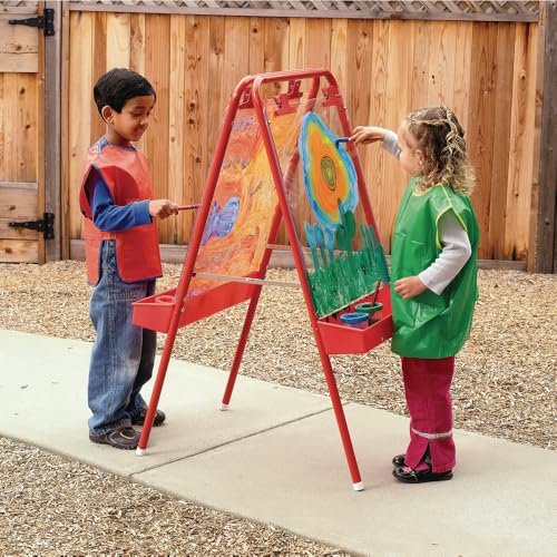 Colorations - 2WAPE 2-Way Indoor/Outdoor Adjustable Acrylic Panel Easel for Kids (23"L x 29-1/2"W x 45"H) | 23"L x 29.5"D x 45"H - Classroom Essentials - style: 2-Station, Red