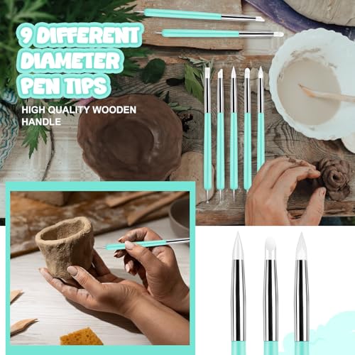 Ashmacdo 18 Pcs Silicone Clay Sculpting Tool,Ball Stylus Clay Tools,Modeling Dotting Tool for Pottery Craft,Rock, Nail, Blending, Drawing (Green) - color: Green