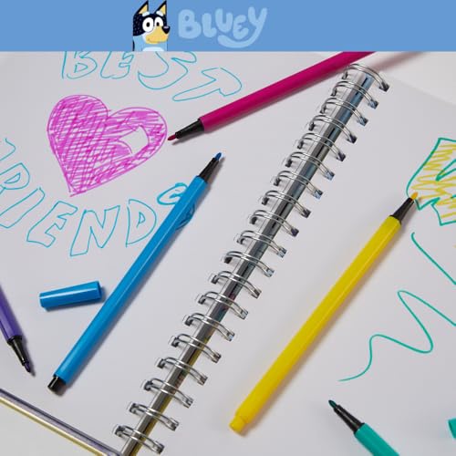 Innovative Designs Bluey Sketchbook for Kids with Washable Markers, 86 Blank Pages Spiral Bound, Blue - color: Bluey