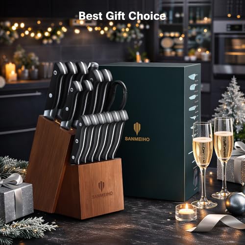 16 PCS Knife Set with Block, Japanese Kitchen Knife Set with 5 Layers High Carbon 9Cr18Mov Stainless Steel, Ultra-Sharp Professional Chef Cooking Knives with Ergonomic Handle, Dishwasher Safe - color: 16PCS Knife Set