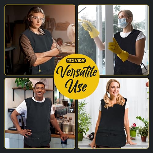 5 Pockets Cobbler Aprons for Women Men (Pack of 2) – Zipper Pocket Smock Apron - color: Black, size: X-Large
