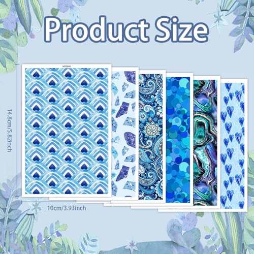 6 Pcs Transfer Paper for Polymer Clay, Blue Dots Fragment Hearts Paisley Print Pattern Clay Transfer Sheets, Water Soluble Polymer Clay Transfer Sheets Paper for DIY Jewelry Earrings Making 5.8"X3.9"
