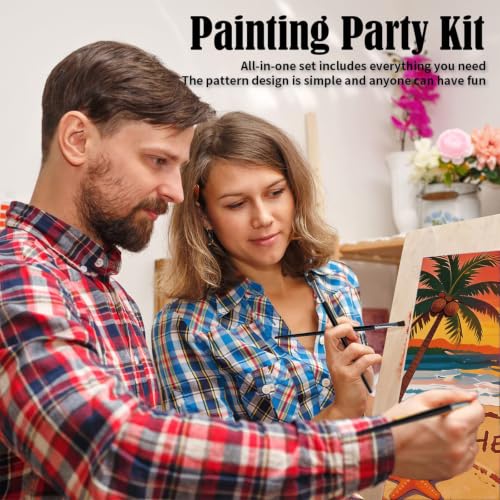 VOCHIC Sip and Paint Kit,Pre Drawn Canvas Couples Paint Party Kit Painting Art Set for Adults Date Night Sunset Beach 2 Pack (8 x 10 Inches, Beach and Heart) - size: 8x10, style: Beach and Heart