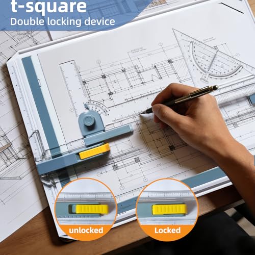 A3 Drawing Board Drafting Table Multifunctional Drawing Board Table with Clear Rule Parallel Motion and Angle Adjustable Measuring System, Inch - size: Inch