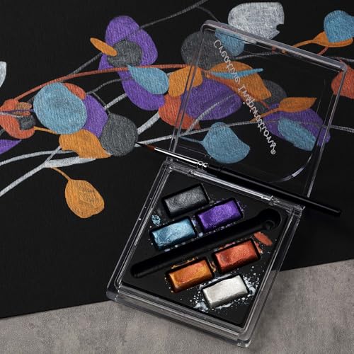 Creative Inspirations Professional Watercolor Paint Set 2 Pack - Compact Metallic and Graphite Half Pan Travel Sets of 6 with Mini Brush - color: Graphite and Metallic, size: 6 Count (Pack of 2)