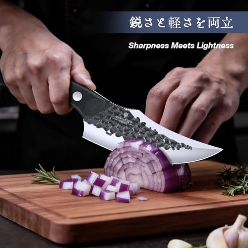 8 PCS Butcher Knife Set, Japanese Kitchen Knife Set, Hand Forged Chef Knife Set with Leather Roll Bag, Sharp Meat Cleaver Knife for Kitchen & Hunting & Camping & BBQ, Best Gift for Men