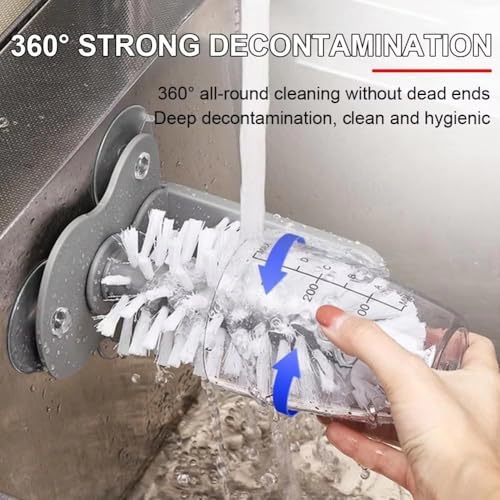 360° Glass Cup Cleaning Brush, Water Bottle Cleaning Glass Washer Cup Sink Washer Brush with Suction Base Bristle Brushfor Sink, Flexible Bristles Double Sided Glass Cup Cleaning Brush (Black+White)