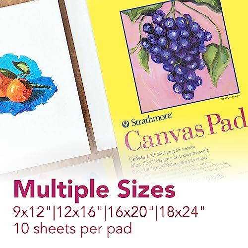 Strathmore 300 Series, Canvas Pad, 9x12 inch, 10 Sheets – Triple Primed, 100% Cotton Canvas, Plein Air Artists, Acrylic Paint and Oil Paint - size: 9x12