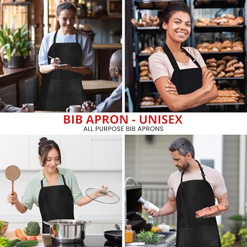 Utopia Kitchen 10 Pack Bib Apron Adjustable with 2 Pockets, Water and Oil Resistant, Cooking Kitchen Chef Apron for Women Men - color: Black