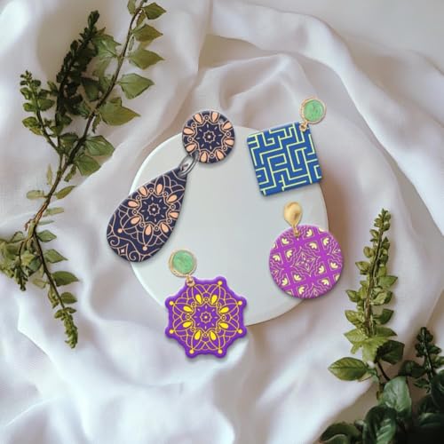 Mandala Flowers Polymer Clay Texture Sheets Geometry Clay Modeling Pattern Pad Clay Texture Mat Embossing Folders Clay for DIY Jewelry Making Craftwork and Printing Patterns,5.5x5.5Inch
