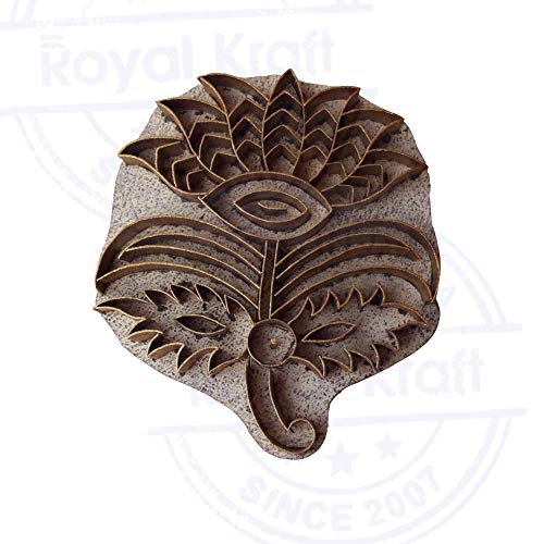 Exquisite Print Block Brass Lotus Pattern Wooden Clay Stamp - size: BSCtag013