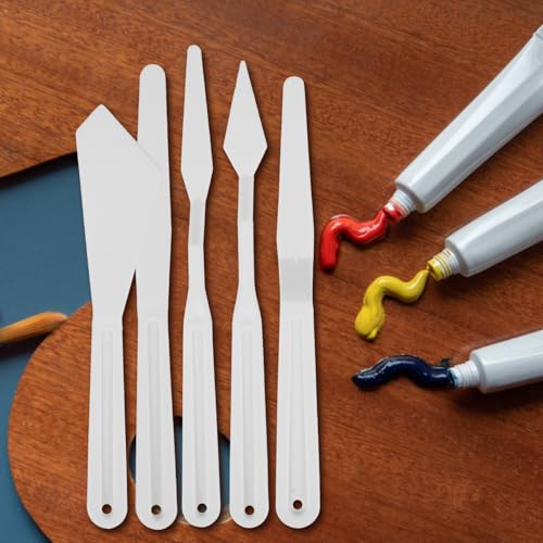 VILLCASE Oil Painting Spatulas Set 5 Pcs Painting Scrapers for Pigment Mixing Stirring and Texture Scraping Ergonomic Handle Art Painting Tools for Canvas Acrylic and Oil Paints