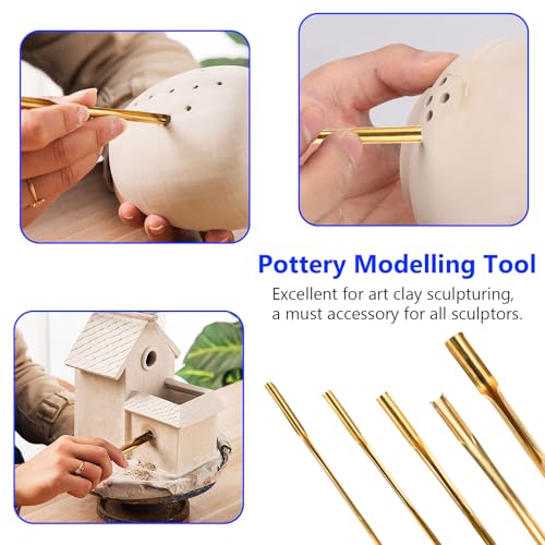 STPCTOU Brass Clay Hole Cutter Pottery Ceramic Punching Tools Slotting Sculpting Set Pottery Carving Tools Clay Modeling Tools Punching Tools Kids Pottery Clay Molding DIY Carving Crafts (5 Pcs)